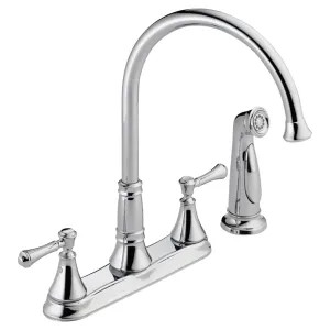 Delta 2497LF Delta Cassidy Two-Handle High-Arc Deck-Mount Chrome Kitchen Faucet with Side Spray, 1.8 GPM, Lever Handle, ADA, No-Lead Compliant - 2497LF