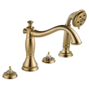 Delta T4797-CZLHP Delta Cassidy Two-Handle Roman Tub Faucet Trim with 1.75 GPM Three-Setting Hand Shower, H2Okinetic, Hook Spout, Less Handle, Champagne Bronze - T4797-CZLHP