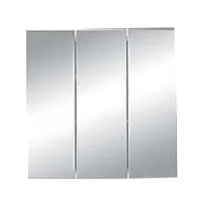 Jensen 255024 Jensen Horizon Basic White 21-3/4in Width x 20-3/4in Height Recess Mount Medicine Cabinet, Three Doors, 8in Wide Mirror Front, Two Shelves - 255024