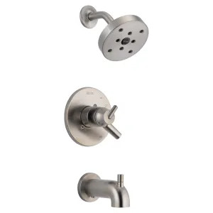 Delta T17459-SS Delta Trinsic Monitor 17 Series H2Okinetic Tub/Shower Faucet with Volume Control, Two-Handle, 1.75 GPM, Lever Handle, Stainless - T17459-SS