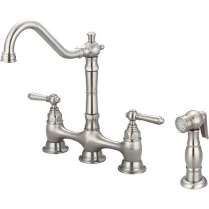 Pioneer 2AM501-BN Pioneer Americana Two-Handle Bridge Kitchen Faucet with Side Spray, 1.5 GPM, 4-Hole, Metal Lever Handles, ADA, PVD Brushed Nickel - 2AM501-BN