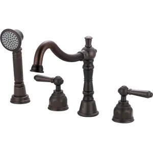 Pioneer 4AM611-TB Pioneer Americana Two-Handle Tuscany Bronze Roman Tub Faucet Trim with Rough-In, 1-Function Hand Shower, Metal Lever Handles, ADA Compliant - 4AM611-TB