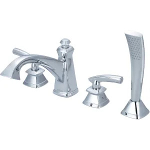 Pioneer 4GB611 Pioneer Gibraltar Deck-Mount Polished Chrome Roman Tub Faucet Trim with Rough-In, Handheld Shower Head, Two Metal Lever Handles, ADA - 4GB611