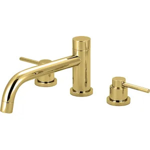 Pioneer 4MT610-PB Pioneer Motegi Deck-Mount Polished Brass Roman Tub Faucet Trim Kit with Rough-In, Rigid Bent Nose Spout, Two Metal Lever Handles - 4MT610-PB