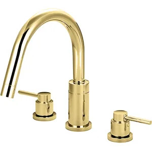 Pioneer 4MT620-PB Pioneer Motegi Two-Handle Deck-Mount Polished Brass Roman Tub Faucet Trim Kit with Rough-In, Rigid Gooseneck Spout, Metal Lever Handles - 4MT620-PB