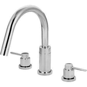 Pioneer 4MT620-SS Pioneer Motegi Two-Handle Deck-Mount Stainless Steel Roman Tub Faucet Trim Kit with Rough-In, Rigid Gooseneck Spout, Metal Lever Handles - 4MT620-SS