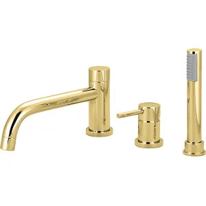 Pioneer 4MT710-PB Pioneer Motegi Deck-Mount Polished Brass Roman Tub Faucet Trim Kit with Rough-In, Bent Nose Spout, Single Metal Lever Handle - 4MT710-PB