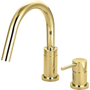 Pioneer 4MT720-PB Pioneer Motegi Single-Handle Deck-Mount Polished Brass Roman Tub Faucet Trim Kit with Rough-In, Rigid Gooseneck Spout, Metal Lever Handle - 4MT720-PB