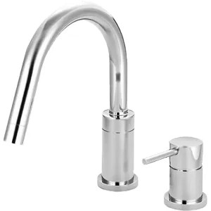 Pioneer 4MT720-SS Pioneer Motegi Single-Handle Deck-Mount Stainless Steel Roman Tub Faucet Trim Kit with Rough-In, Rigid Gooseneck Spout, Mtal Lever Handle - 4MT720-SS