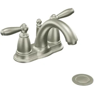 Moen 6610BN Moen Brantford Two-Handle High Arc Brushed Nickel Centerset Bathroom Faucet with Metal Pop-Up, 1.2 GPM, ADA Lever Handle, WaterSense, Three-Hole - 6610BN
