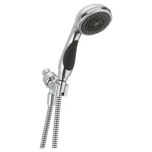 Delta 56613 Delta Premium Three-Setting Touch-Clean Handheld Shower with Shower Mount and 60in to 82in Stretchable Metal Hose, 2.5 GPM, Chrome - 56613