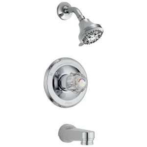 Delta T13422-PD Delta Classic Monitor 13 Series Single-Handle Tub/Shower Faucet with 5-Setting Showerhead, Pull-Down Diverter Spout, 1.75 GPM, Clear Knob Handle, Chrome - T13422-PD