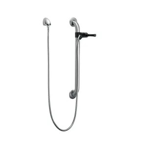 Delta RPW324HDF-LHD Delta 24in Slide Bar with Wall Supply and Hose with 60in- 82in Stretchable Metal Hose, Less Handshower , Stainless - RPW324HDF-LHD