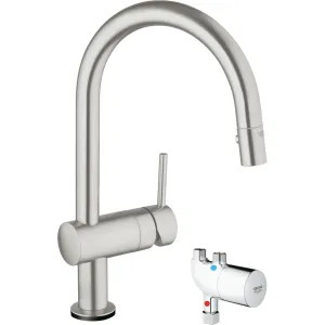 Grohe 31392DC0 Grohe Minta Touch Pull-Down Kitchen Faucet w/ Grohtherm Micro - Supersteel Infinity Finish - 31392DC0