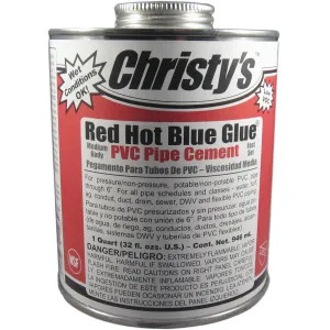 Christy's  Christy's Red Hot Blue Glue PVC Pipe Cement, Medium Body, Fast Set, Quart, RH-RHBG-QT-12