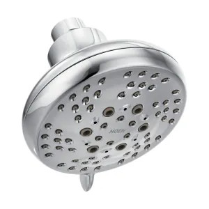 Moen CL26500 Moen Five-Spray Function Shower Head, 2.5 GPM, 4in Spray Face Diameter, Wall-Mount Fixed Installation, Round, Chrome - CL26500