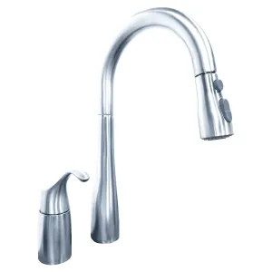 Kohler 649-CP Kohler Simplice Single Handle Pull-Down Bar Faucet, 3-Function, 8