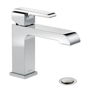 Delta 567LF-MPU Delta Ara Angular Spout Chrome Lavatory Faucet with Escutcheon and Red/Blue Indicators, Metal Pop-Up, 1.2 GPM, Single-Handle, DIAMOND Seal - 567LF-MPU