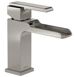 Delta 568LF-SSLPU Delta Ara Channel Spout Lavatory Faucet with Escutcheon and Red/Blue Indicators, Less Pop-Up, 1.2 GPM, Single-Handle, DIAMOND Seal, Stainless - 568LF-SSLPU
