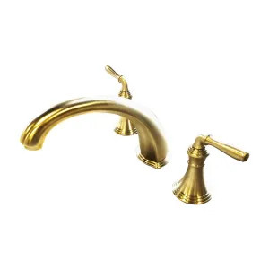 Kohler T398-4-PB Kohler Devonshire Polished Brass Roman Tub Faucet Trim with Diverter, 9-Inch Spout Reach, Two Lever Handles, Deck-Mount, Three-Hole Installation - K-T398-4-PB