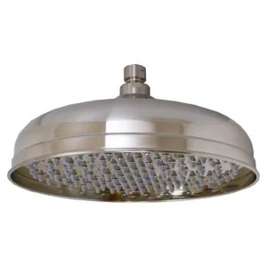 Jones Stephens S0196BN Jones Stephens 10in Round Traditional Rain Shower Head with Grey Rubber Tips, 2.5 GPM, Brushed Nickel - S0196BN