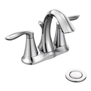 Moen 66410 Moen Eva Two-Handle High Arc Chrome Centerset Bathroom Faucet with 50/50 Pop-Up and Temperature Indicators, 1.2 GPM, ADA Lever Hanndles, Bulk Pack - 66410 
