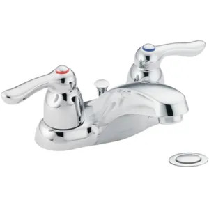 Moen 64925 Moen Chateau Two-Handle Low Arc Chrome Centerset Bathroom Faucet with 50/50 Pop-Up and Temperature Indicators, 1.2 GPM, ADA Lever Handle, Bulk Pack - 64925