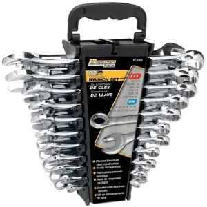 Wilmar W1069 Performance Tool W1069 Combination Wrench Set With Racks, 22 Pieces, Steel, Polished Chrome