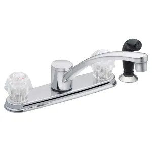 Moen CA87681 Moen Adler Two-Handle Kitchen Faucet w/ Side Spray, Crystal Knobs, Chrome - CA87681