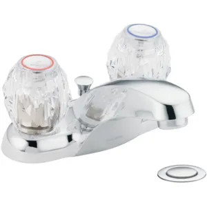 Moen 64919 Moen Chateau Two-Handle Low Arc Chrome Bathroom Faucet with Metal Pop-Up and Temperature Indicators, 1.2 GPM, Knob Handle, Bulk Pack - 64919 