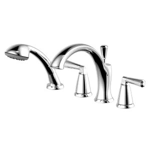 Ultra Faucets UF65440 Ultra Faucets Z Collection Two-Handle Roman Tub Faucet Trim with Hand Shower, 4-Hole, Lever Handles, ADA, Chrome - UF65440