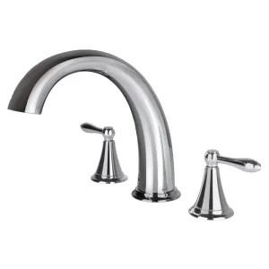Ultra Faucets UF65200 Ultra Faucets Contour Two-Handle Deck-Mount Roman Tub Faucet, 3-Hole, NEOPERL Stream, Lever Handles, ADA, Polished Chrome - UF65200