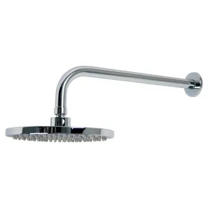 Ultra Faucets UF91000 Ultra Faucets Euro Collection 8in Round Shower Head with Arm and Flange, Single-Function, 2.5 GPM, Wall-Mount, Chrome - UF91000