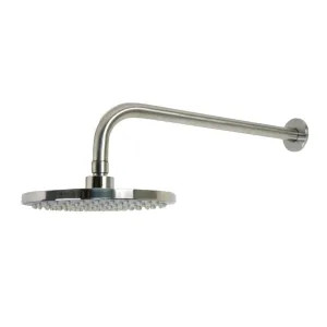 Ultra Faucets UF91003 Ultra Faucets Euro Collection 8in Round Shower Head with Arm and Flange, Single-Function, 2.5 GPM, Wall-Mount, Brushed Nickel - UF91003