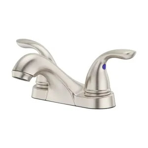 Pfister LG143-610K Pfister Pfirst Series Low-Arc Centerset Bathroom Faucet with Push and Seal Drain, Two-Handle, 1.2 GPM, Lever Handle, TiteSeal, Brushed Nickel - LG143-610K