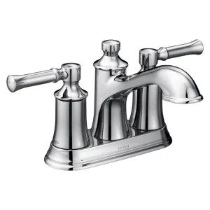 Moen 6802 Moen Dartmoor Two-Handle Centerset Chrome Bathroom Faucet with Metal Pop-Up Drain, 1.2 GPM, Lever Handles, WaterSense, ADA - 6802