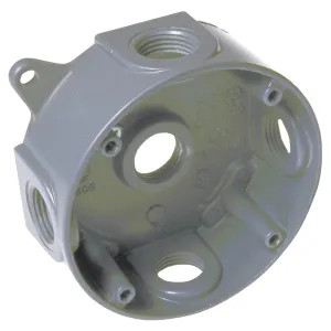 Hubbell 5361-5 Hubbell 5361-5 4-Inch Round Splice Box with Five Threaded Outlets