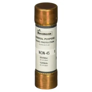 Bussmann NON-45 Bussmann NON-45 Fusetron Cartridge One Time Non-Current Limiting Low Voltage Fast Acting Fuse, 45 Amps