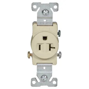 Arrow Hart 1877V-BOX Arrow Hart 1877 Straight Blade Single Receptacle, 125 V, 20 A, 2 Pole, 3 Wire, Ivory