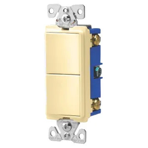 Arrow Hart 7728V-SP Arrow Hart 7700 Decorator Duplex Combination Switch, 120/277 VAC, 15 A, 1 Pole, Ivory
