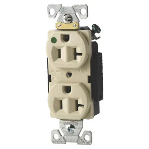 Arrow Hart AH8300V Arrow Hart AH8300V Straight Blade Duplex Receptacle, 125 V, 20 A, 2 Pole, 3 Wire, Ivory