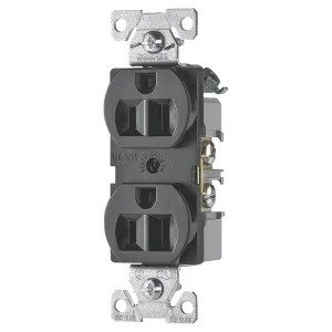 Arrow Hart BR15BK Arrow Hart BR Commercial Duplex Receptacle, 125 VAC, 15 A, 2 Pole, 3 Wire, Black