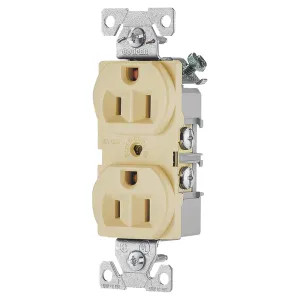 Arrow Hart BR15V Arrow Hart BR15V Straight Blade Duplex Receptacle, 125 V, 15 A, 2 Pole, 3 Wire