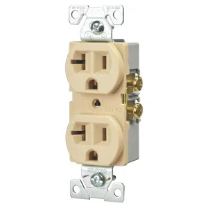 Arrow Hart BR20V Arrow Hart BR20V Straight Blade Duplex Receptacle, 125 V, 20 A, 2 Pole, 3 Wire, Ivory