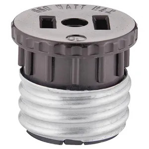 Cooper BP758B Cooper 758B Keyless Polarized Medium Base Lampholder Adapter, 125 VAC, 1 Outlet, 2 Wire, Brown