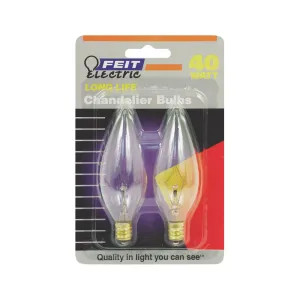 Feit BP40CTC Feit Electric BP40CTC Dimmable Incandescent Lamp, 40 W, 120 V, B9-1/2, Candelabra Screw E12