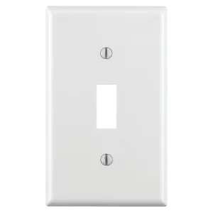 Leviton 020-88001-000 Leviton 020-88001-000 1-Toggle Standard Size Wall Plate, 1 Gang, 4-1/2 in L X 2-3/4 in W 0.22 in T, White, Smooth