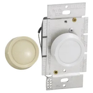 Lutron D-600RH-DK Diva D-600RH-DK Turn-To-On Rotary Dimmer, 120 VAC, 600 W, 1 P, 3 W, White/Ivory