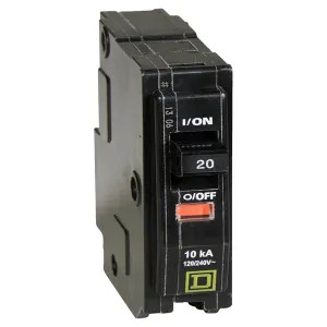 Square D QO120CP Square D QO120CP Type QO Standard Circuit Breaker, 120/240 VAC, 48 VDC, 20 A, 1 P, 10 kA