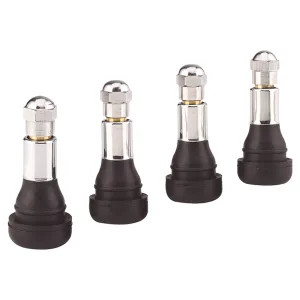 Victor M4134 Monkey Grip Tru-Flate M4134 Snap-In Tire Valve, 1-1/4 in, 60 psi, Rubber, Bright Chrome Plated